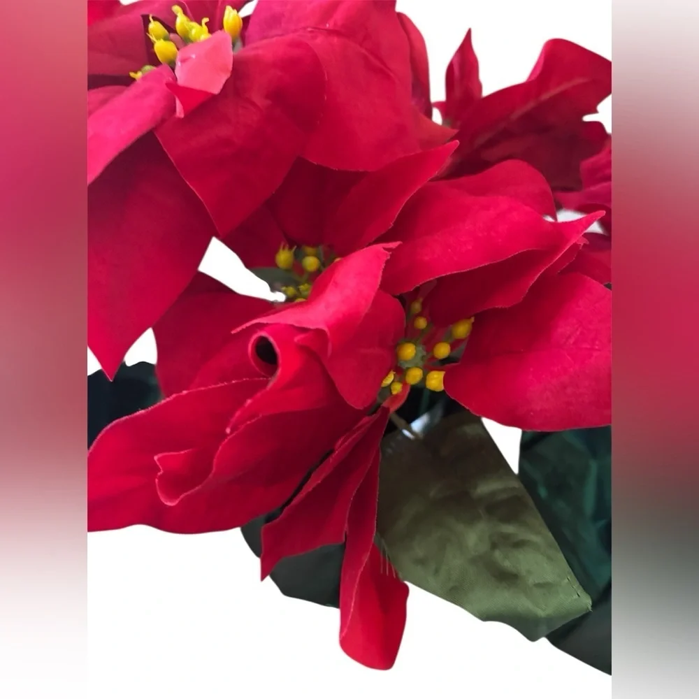 Faux poinsetta & berry potted plants NEW NWT 3 total Christmas decor 15 in tall